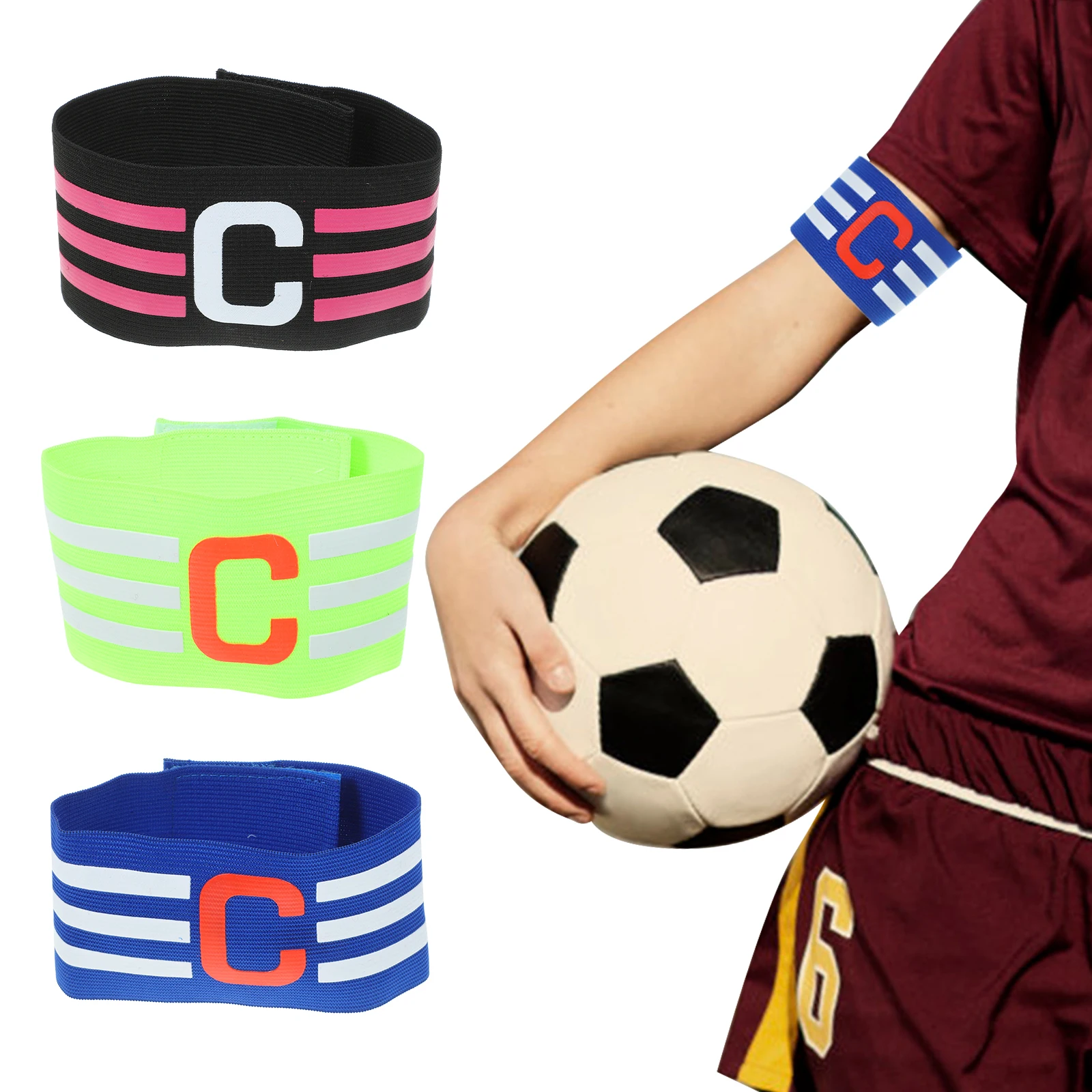 

3 Pcs Football Captain Armband Team Bands Sports Signs Kids Soccer Green Blue Durable Flexible Lightweight