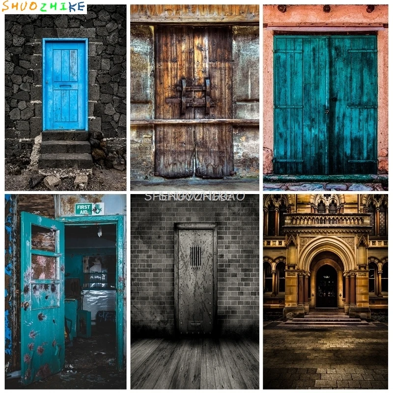 

SHENGYONGBAO Background Brick Wall Wooden Door Abandoned Dilapidated Retro Photography Backdrop Photocall Photo Studio EHP-01