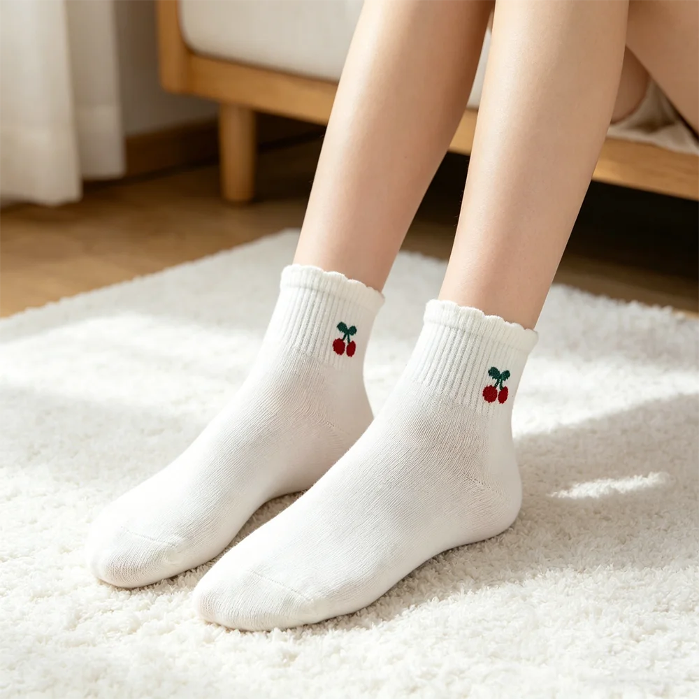 Strawberry Cherry Short Socks 5-Pair Set, Strawberry Cherry Sports Socks, Breathable, Sweet and Fresh, Suitable for Daily Use image 4