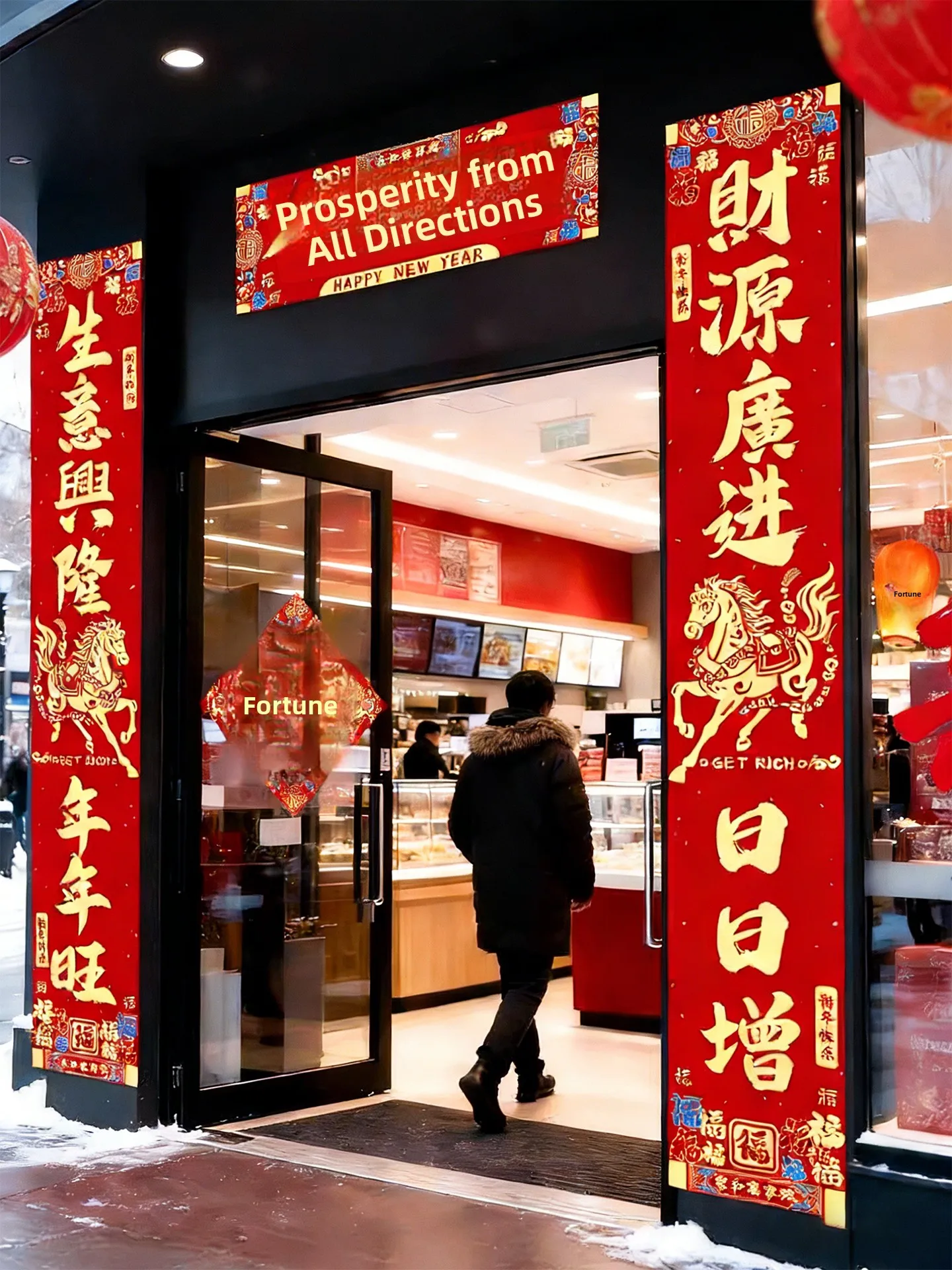 

New Year 2026 Entrance Couplets Company 3 Meter Extended Grand Opening Prosperous Business Waterproof Door Stickers