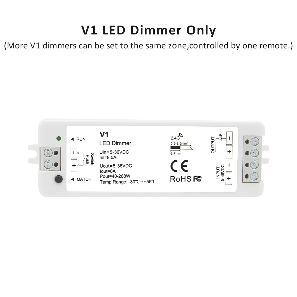 V1 LED Dimmer 12V 24V 36V RT6 4 Zone Enkele Kleur LED Strip Dimmen Kit Draadloze 2.4G RF Afstandsbediening Push Schakelaar Dimer