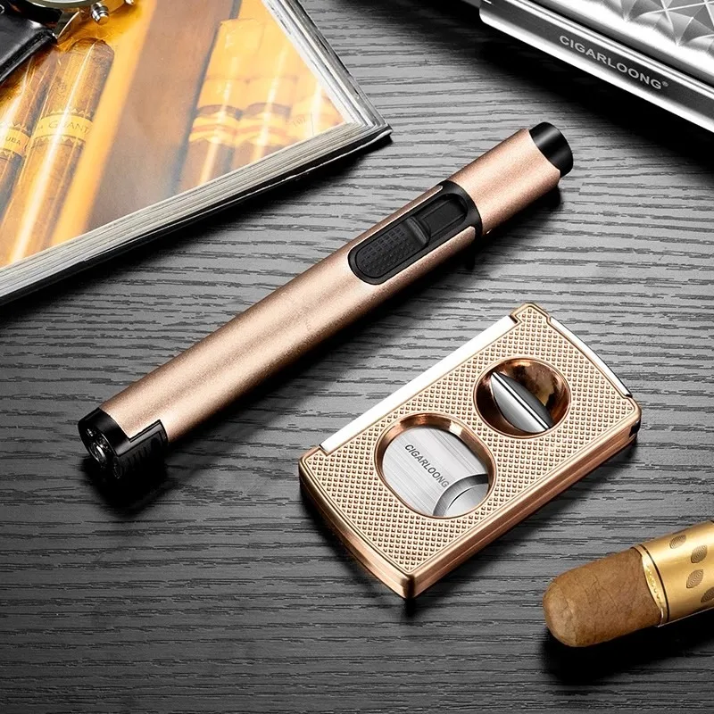 

2-Piece Set Multi-Functional Cigar Scissors And Portable Cigar Lighter Four-In-One Cigarette Lighter with Gift Box Packaging