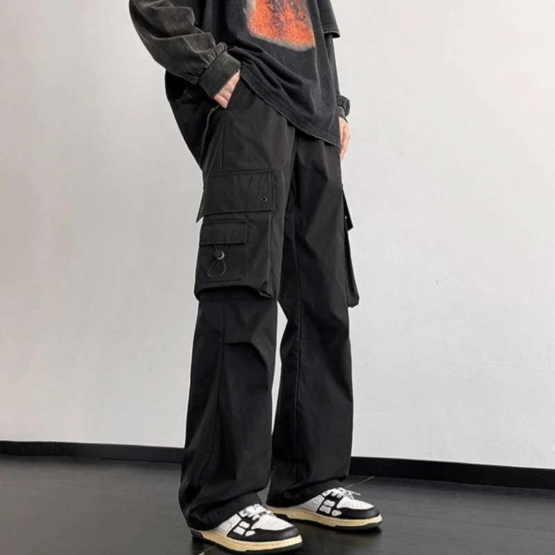 

Легкие мужские осенние брюки карго свободного кроя с широкими штанинами, для активного отдыха, повседневные, функциональные, в технологичном стиле, прямые длинные брюки