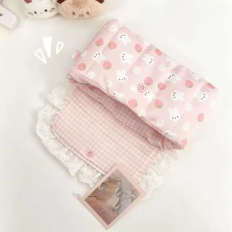 1 Stück Rosa Karierte Spitzen-Aufbewahrungstasche mit Polka-Dot-Schleife, Niedliche und Stilvolle Klapp-Make-up-Tasche für Mädchen, Mittelschülerinnen – Detail 3