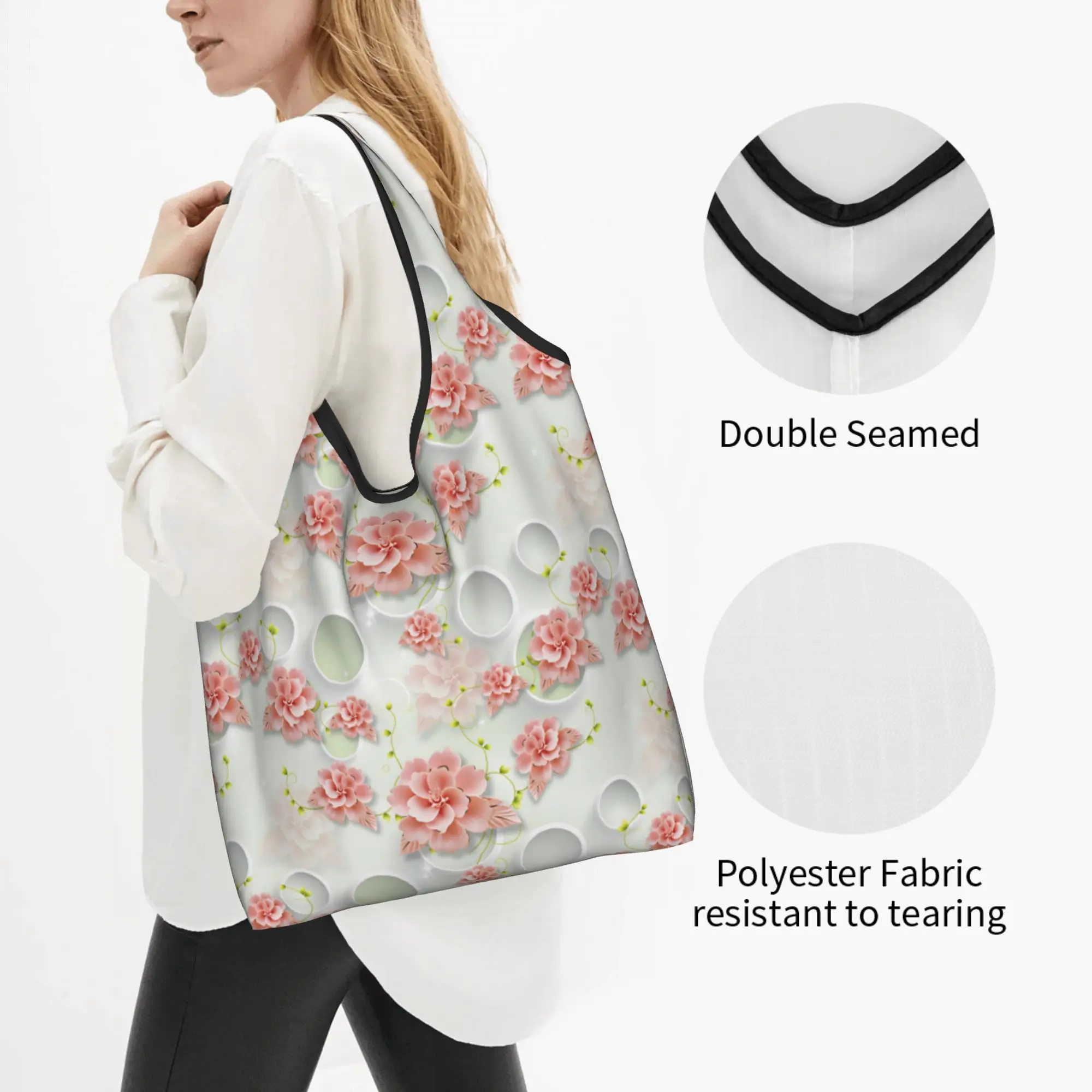 Luxury High 3D Floral Groceries Shopping Tote Bag Women Cute Fashion Trend 3D Flowers Shopper Shoulder Bag Handbags