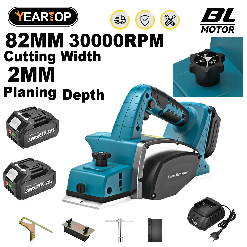 YEARTOP Brushless Electric Planer 30000RPM Electric Router Trimmer Cordless Power Cutting Woodworking Tools for Makita Battery