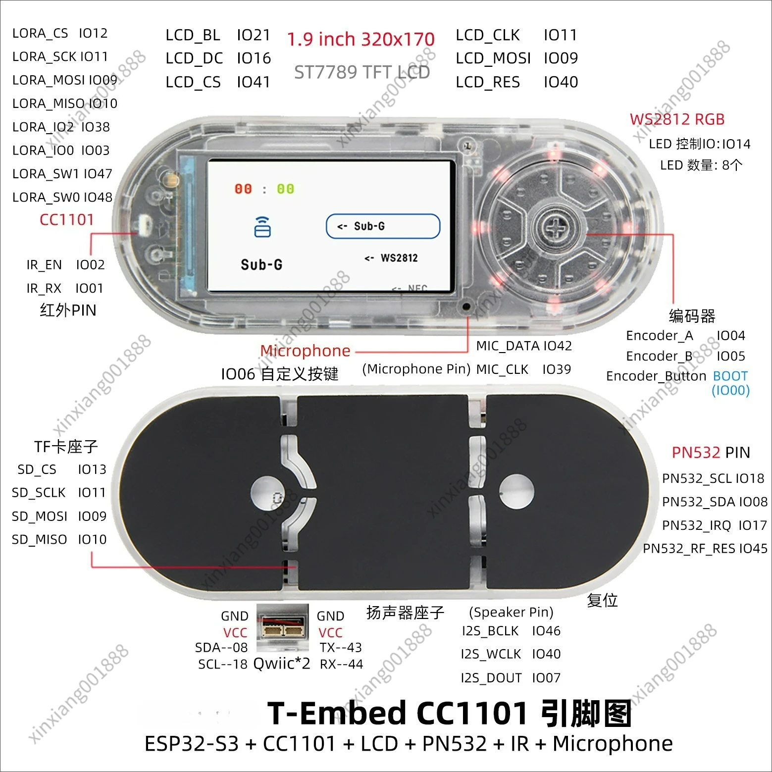 For T-Embed-CC1101 ESP32-S3 1.9-inch LCD PN532 Module