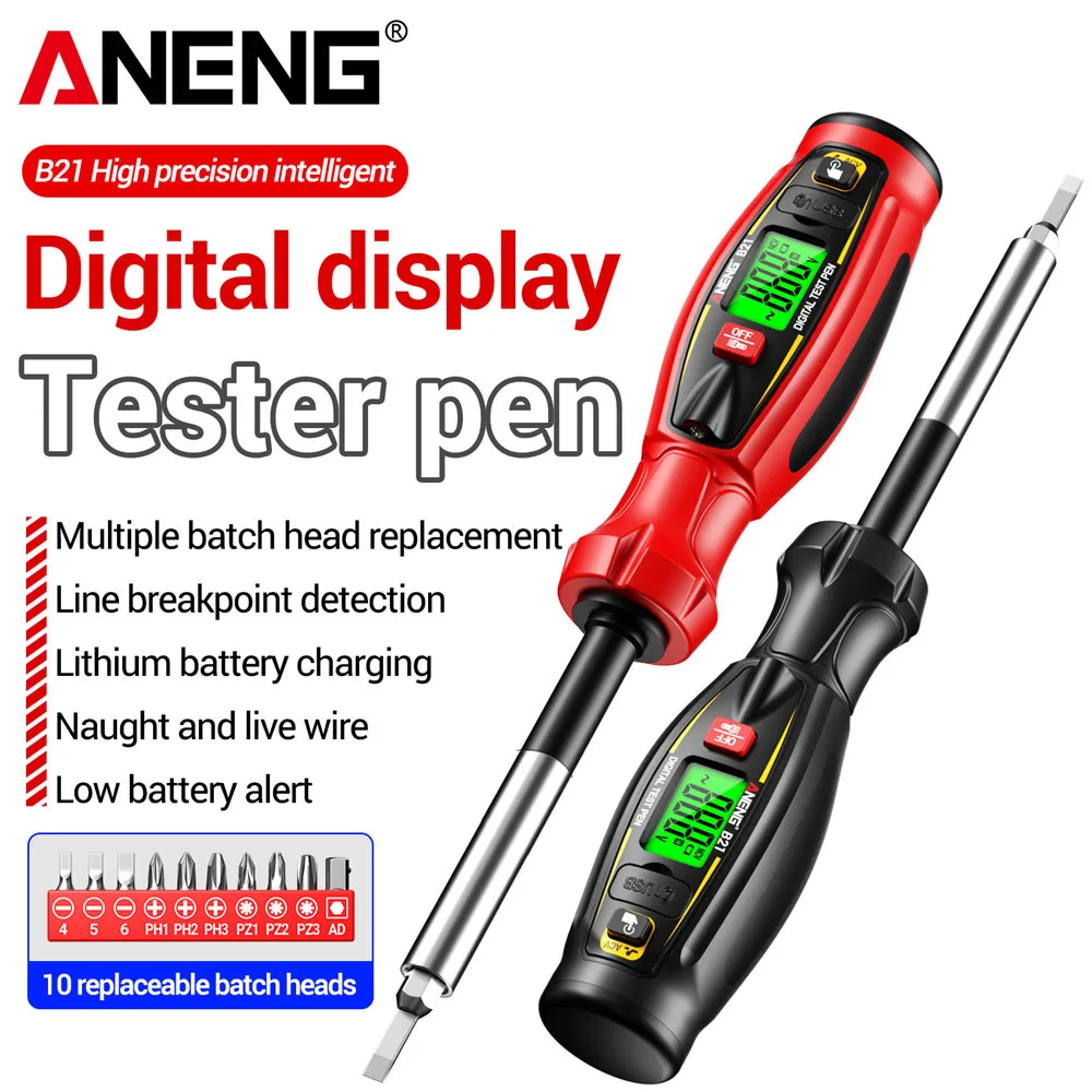 Non-contact Induction Voltage Tester Pen Screwdriver Rechargeable 11 IN 1 Magnetic Bits 30-1000V Smart Handheld ANENG B21