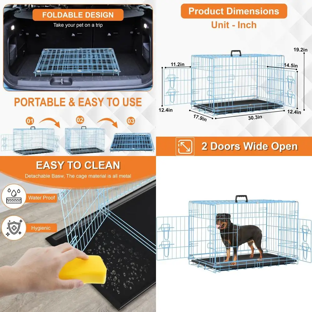 

Уличная металлическая клетка для собак с двумя дверями, 30 (размеры), с герметичным поддоном, синяя