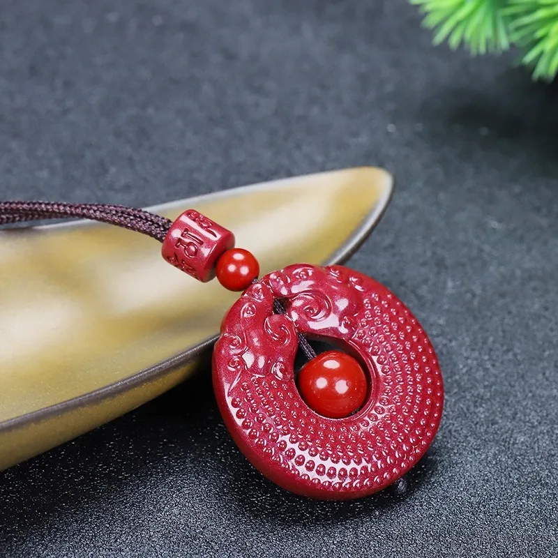 

Natural Cinnabar Double Dragon Protects Master Rotating Lucky Pendant Necklace Grade Red Sand Amulet Good Fortune Safety Wealth