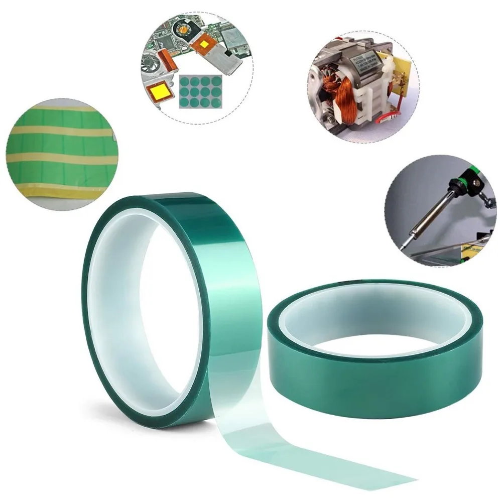 33m Green PET High Temp Tape Heat Resistant 10-50mm Adhesive Tape for Electronics PCB Protection Soldering Masking image 5
