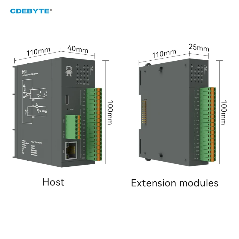 Distributed Remote IO Module 6-PT100 Model Modbus RS485 RJ45 NEW Version CDEBYTE M31-U Series Support PNP NPN DIP
