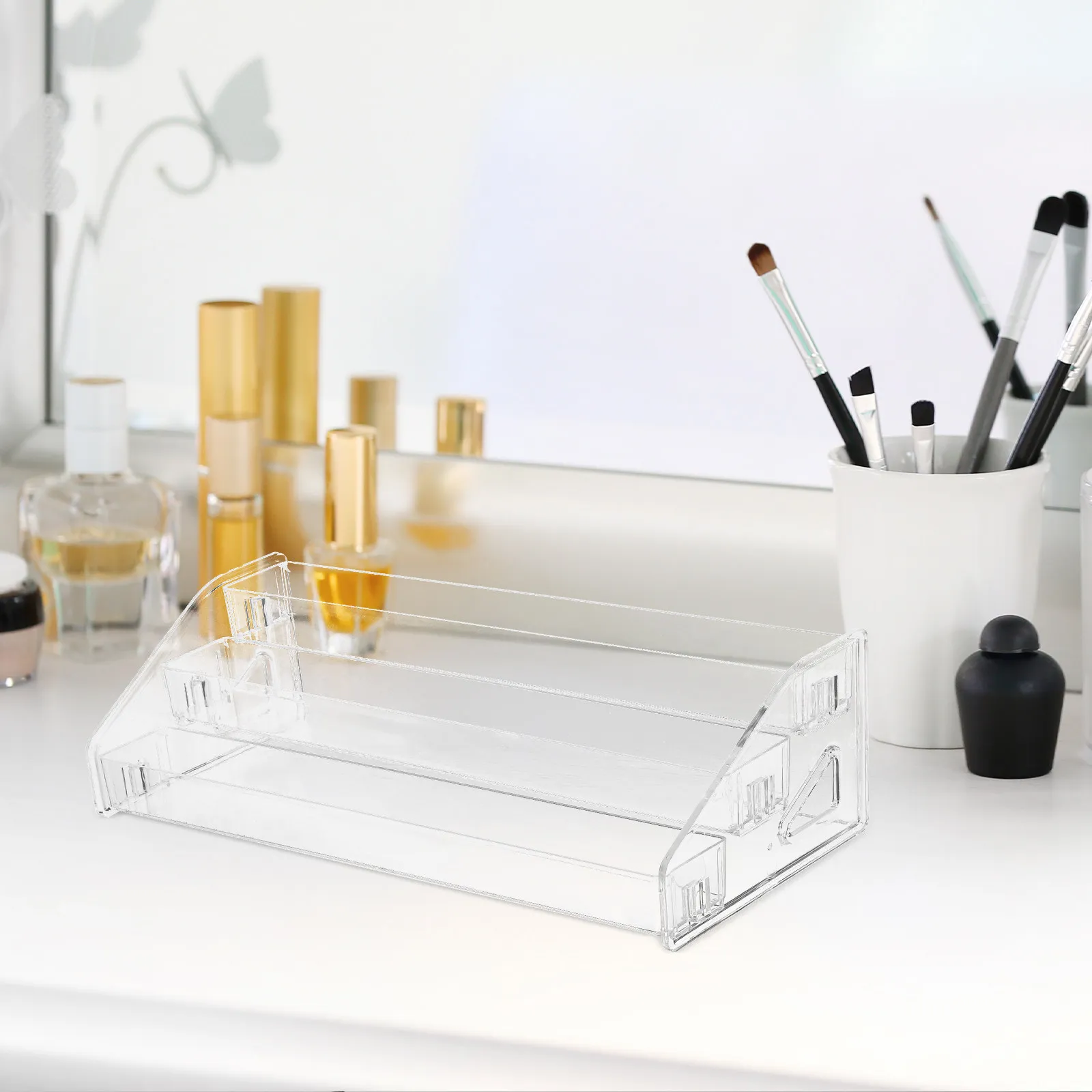 

Makeup Palette Organizer Acrylic Vanity Organizer Nail Polish Perfume Holder Compact Acrylic Makeup Display Stand for Dresser