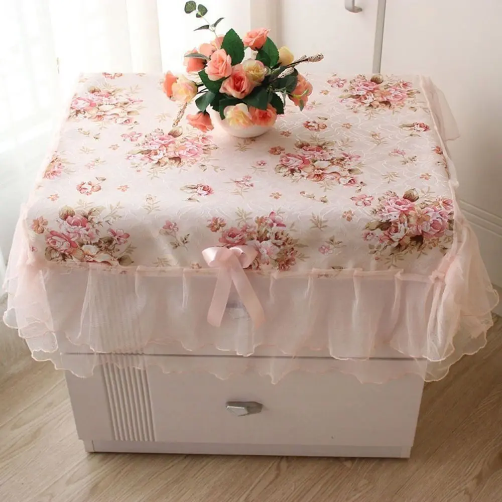 Pastoral Cover Bedside Cabinet Dust-proof Decoration Lace Table Cloths Pink Flower Rectangular Table Cover