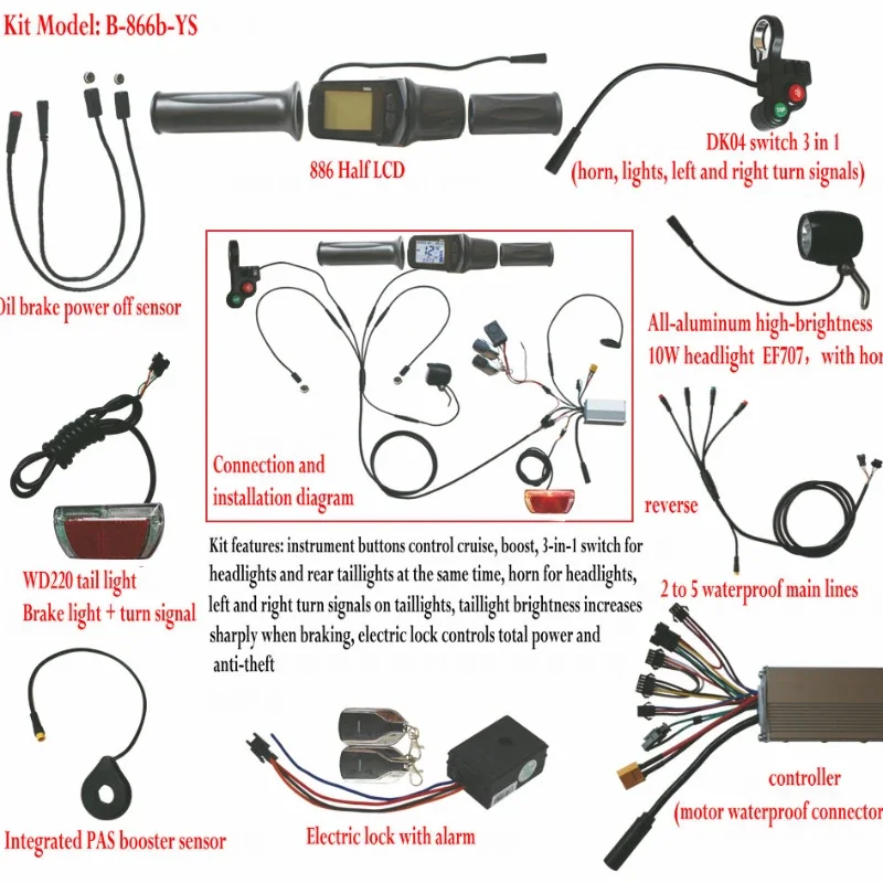 Electric Bicycle Mobile Waterproof Cable Kit/with Controller Instrument Headlight Sensor Switch