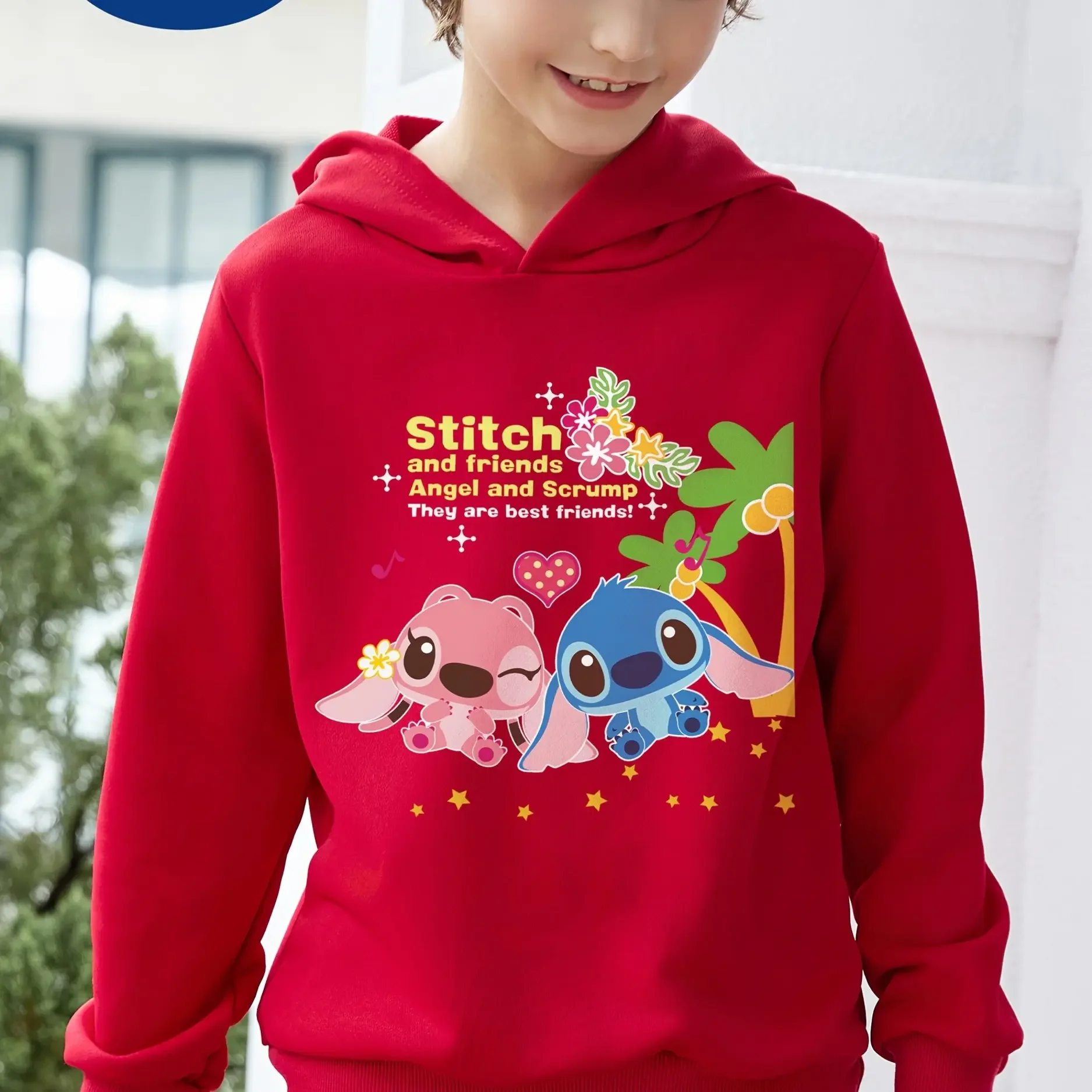 

Disney Stitch Pattern Print Sweatshirt Cartoon Design Pullover Sweatshirt Autumn and Winter Hooded Sweatshirt Casual Clothing