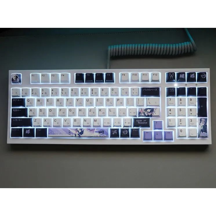 Skyskyline】demon slayer kochou shinobu keycaps cherry perfil pbt dye-sub 137 teclas adequadas para 61/78/8/104 teclado mecânico