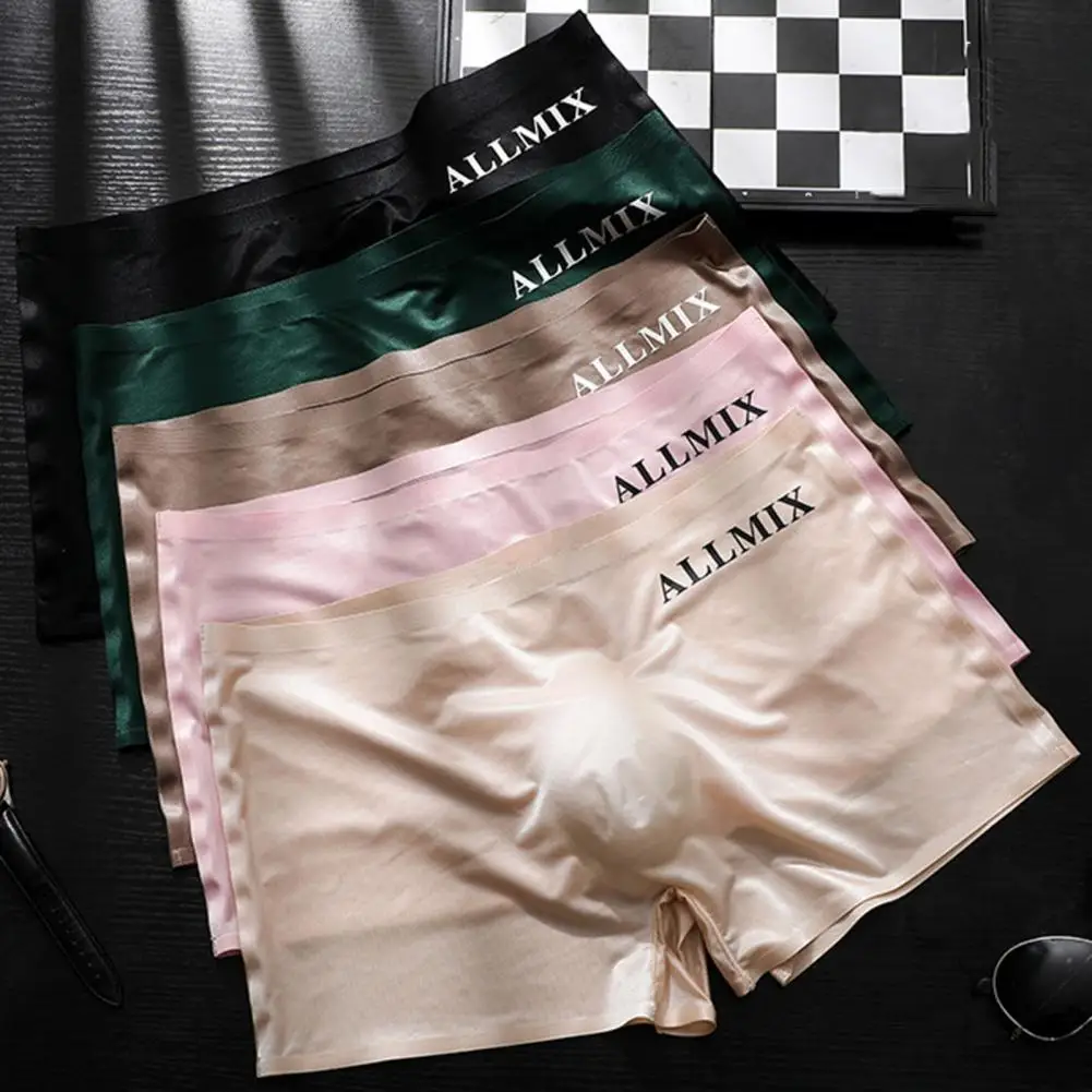 

Ice Silk Men Shorts Briefs 3D U-Convex Men Boxers Sexy Letters Decorated Translucent Underpants Comfortable Summer Men Shorts