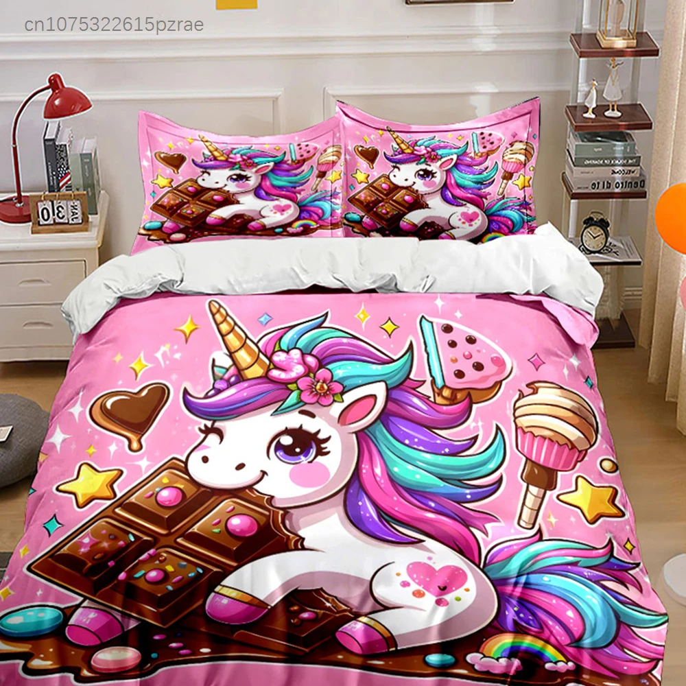 Unicorn Candy Set For Kids Multiple Sizes kid's And adults' Bedroom Exquisite 3PC Bedding set, Gift