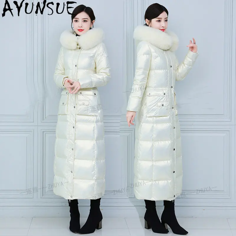 

AYUNSUE Winter Clothes Women Fashion Hooded Fox Collar Puffer Jacket Warm Jackets for Women 2022 Long Down Jacket Women Zm2056