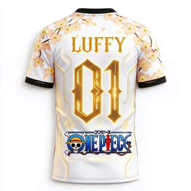 One Piece Golden Light Effect Sun God Nika Luffy Number 01 Golden Cherry Blossom Pirate Skull Anime Mesh Loose Casual T-shirt