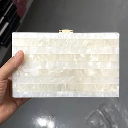 New Trendy Acrylic Evening Bag Off-white Striped Patchwork Handbags Wedding Party Clutch Purse Women Wallet Chain Crossbody Bags