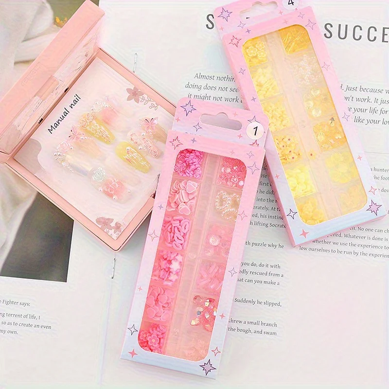 12 Different Nail Decorations with Portable Case, Non-toxic Nail Decorations Suitable for Salon and Home DIY Use (1 Set)