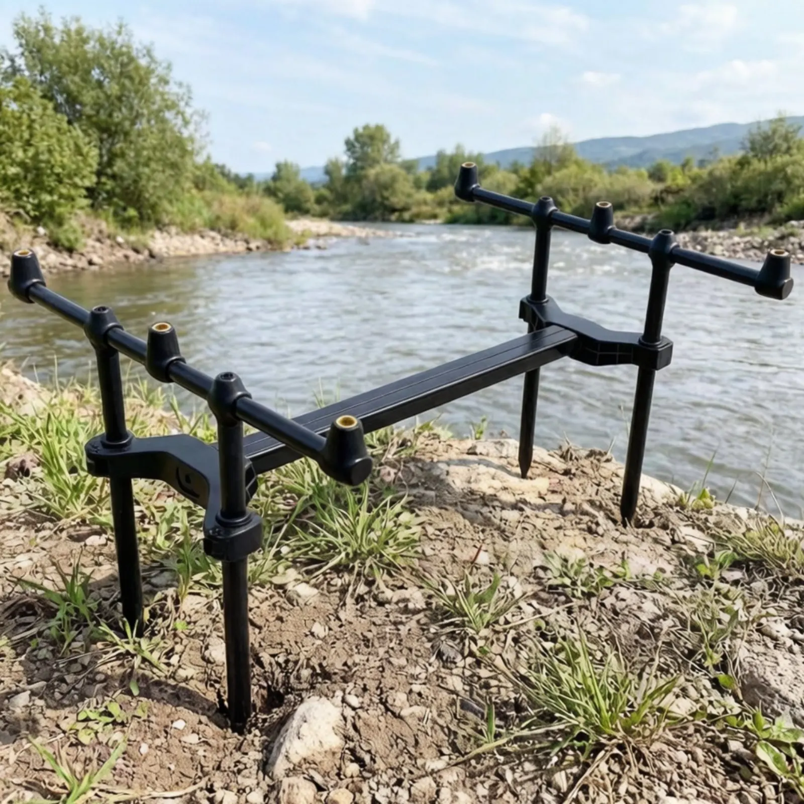 

Double Rod Stand Easy to Set up Ground Stake Rod Holder Ground Fishing Pole Holder Detachable Portable for Outdoor