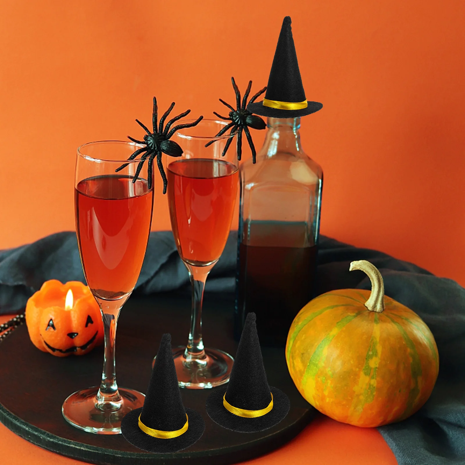 6 uds manualidades DIY decoración de botellas de dulces a granel Mini sombreros de bruja disfraces de Halloween para bebés accesorios para el cabello decoraciones de tazas