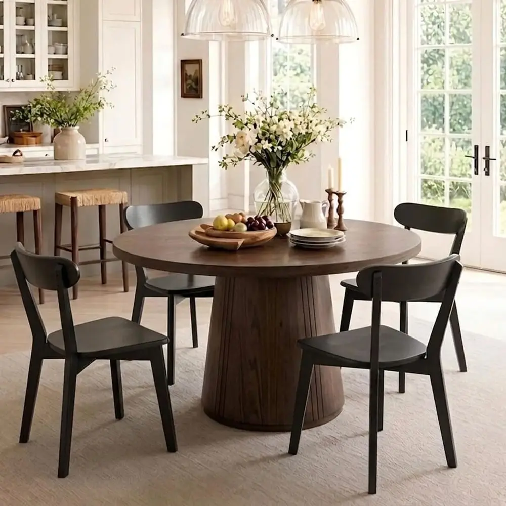 

Solid Wood Dining Chairs Set of 4, Modern Curved Back Chairs, Wooden Kitchen & Dining Room Furniture, Black