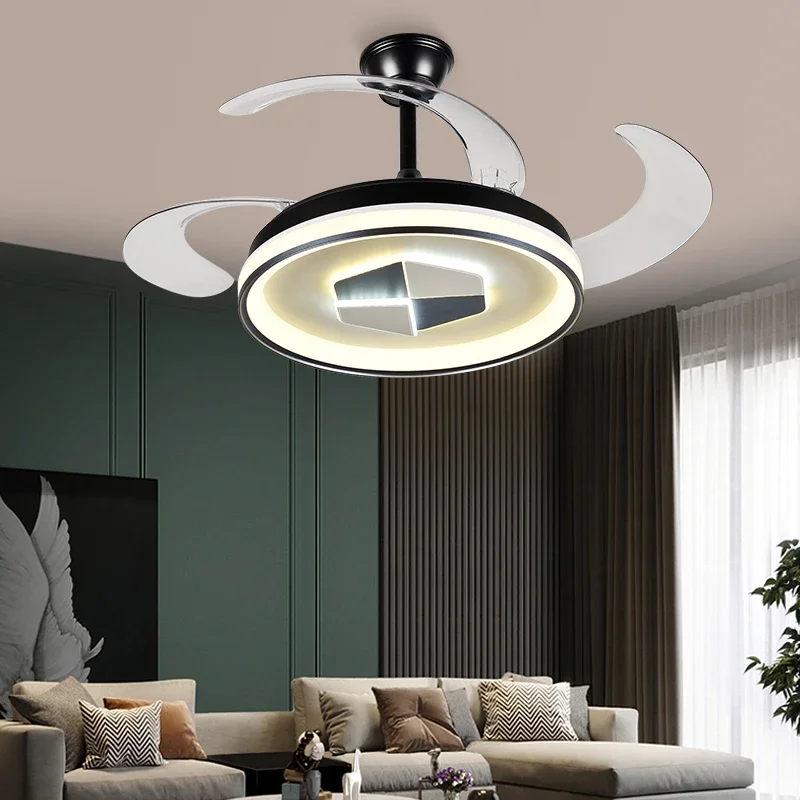 Home Decoration Modern Living Room Hotel New Design Resin Decoration Invisible Circular Led chandelier ceiling fans with light