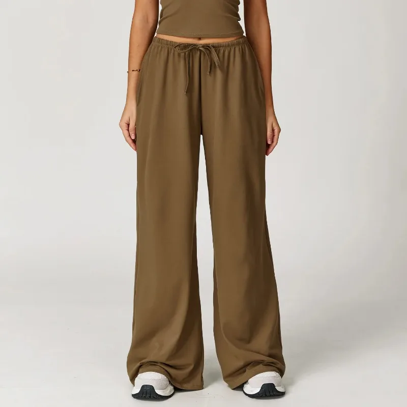 

Женские брюки с высокой талией, широкие свободные повседневные брюки, женские спортивные брюки для фитнеса, бега, эластичные брюки на шнурке