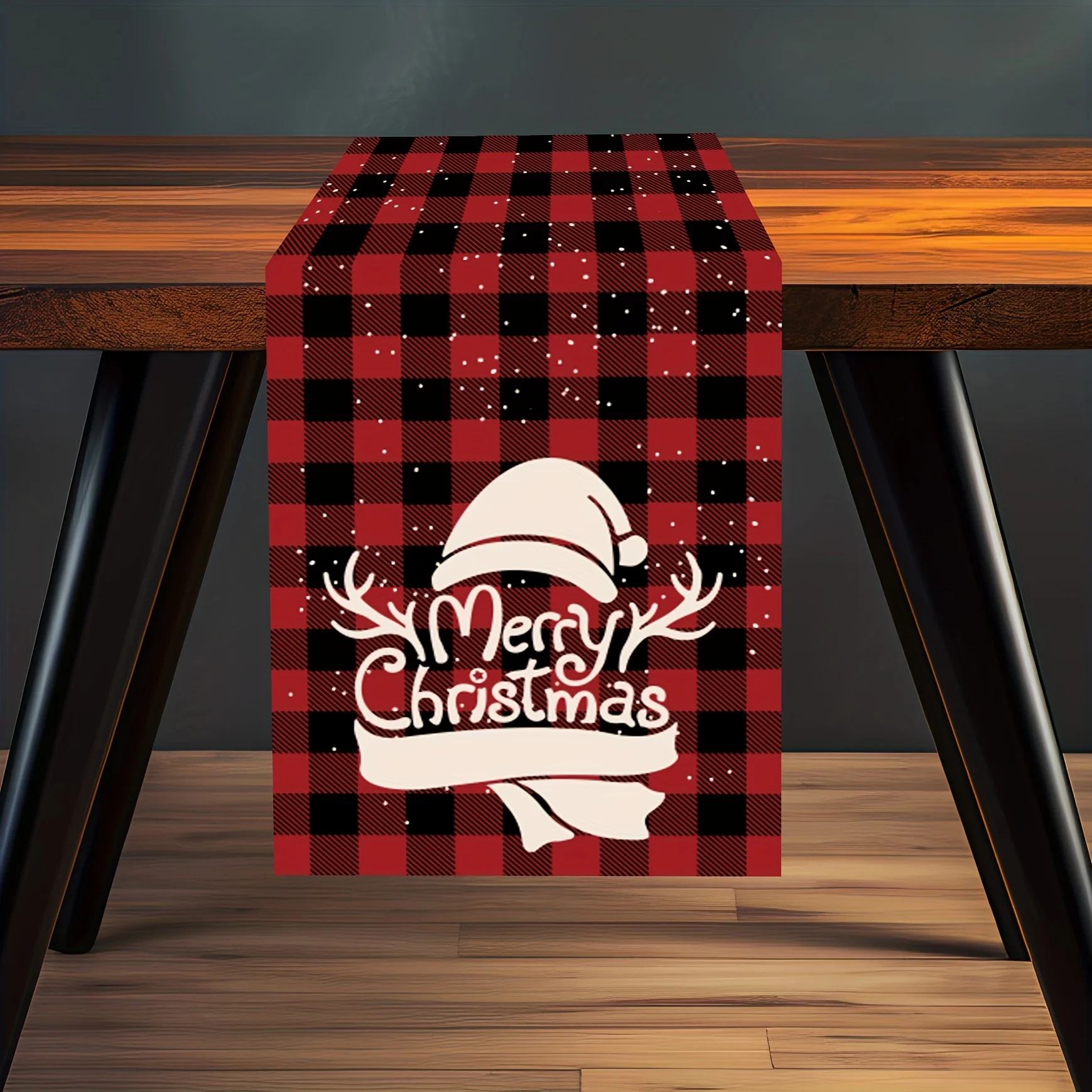 

Christmas Plaid Merry Christmas Printed Table Runner 2D Flat Print Festive Home Decor Christmas Dining Table Decoration Rustic