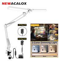 NEWACALOX LED Desk Lamp with Clip Dual Swing Arm Eye-Caring Architect Table Lamp 3 Lighting Modes Flexible Adjustable Table Lamp