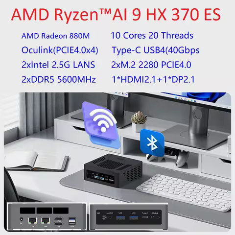 Topton OCuLink Mini PC AMD Ryzen AI 9 HX 370 ES AI 7 H 350 ES USB4 2x2.5G LAN 2xPCIe Desktop Gaming Computer Windows 11 WiFi6E