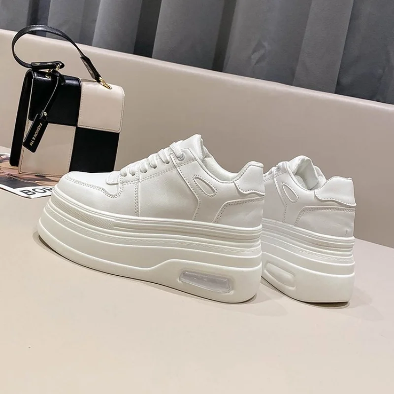 Women'sThick Soled High Rise Short Shoes Flat Soled Sports Leisure Female Shoes Fashion Air cushion High Top Small White Shoes