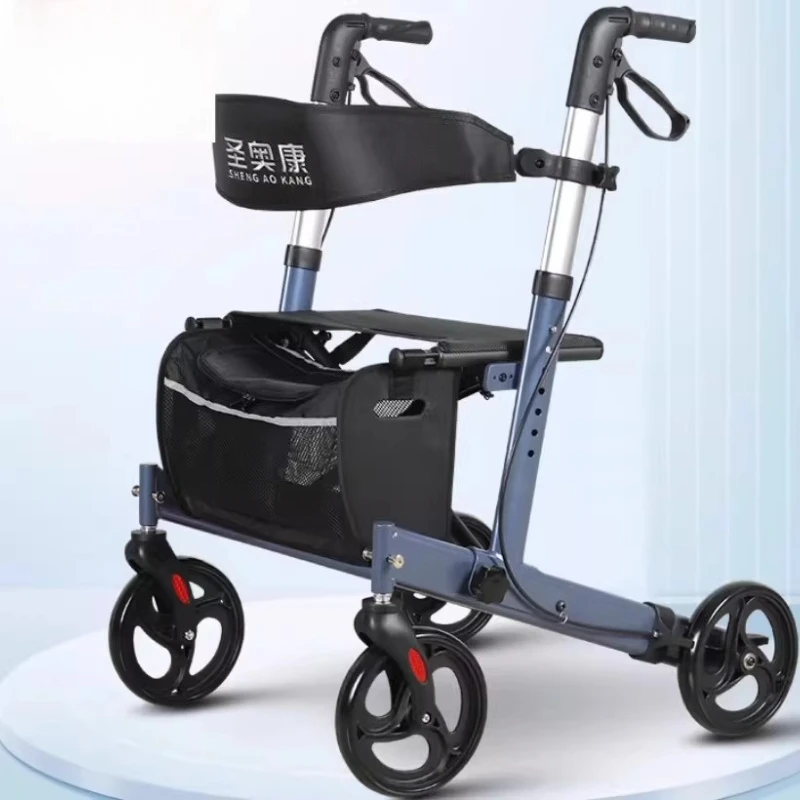 Verbesserter tragbarer Rollator aus Aluminium für Senioren, faltbarer Rollator mit Sitz und höhenverstellbarem Mobilitätshilfen, Einkaufswagen