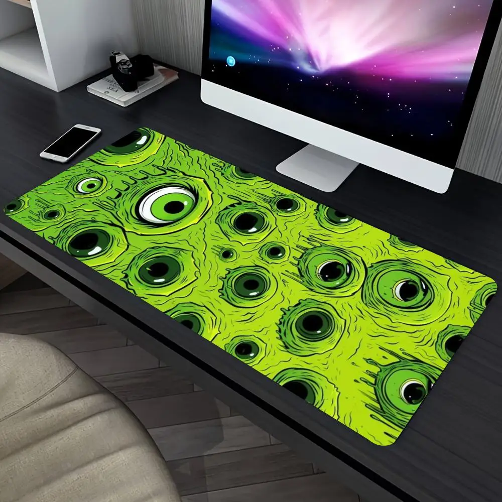 Horror Eyeball Pattern Gaming Mouse Pad Non Slip Rubber Base Stitched Edge Aesthetic Desktop Mat For Gamer Office Laptop Decor