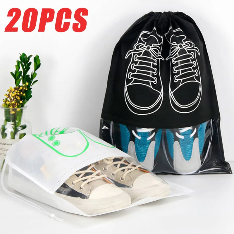 

20/5pcs Shoes Storage Bags Closet Organizer Non-woven Travel Portable Bag Waterproof Pocket Clothing Classified Hanging Bag