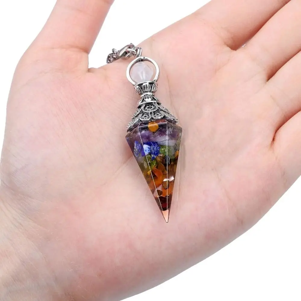 Hexagonal Cone Natural Chips Pendulums Yoga Pendant Dowsing Crystal Pendulum Spiritual Amethysts Witchcraft Pendulo Women Girls
