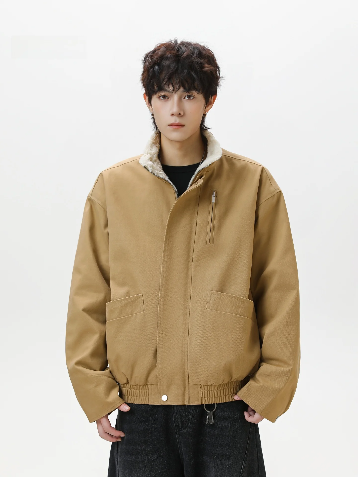 

American Retro Pilot Jaet Cotton Coat Men Winter Fce Lined Thiened ort Stand Collar Cleanfit Workwear Outerwear