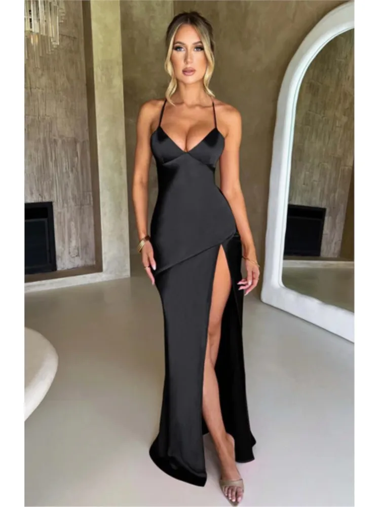 Satin Backless Slim Fit Sexy Dress Women 2026 Slim Fit Long Summer Dress Mermaid Elegant Nightclub Party Dress Vestidos Female