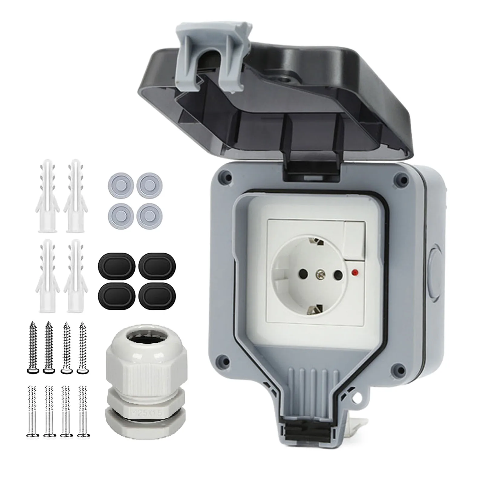 

Waterproof 1 Way Wall Socket with Switch Indicator Light European Style IP66 Protection Grade 16A Rated Current