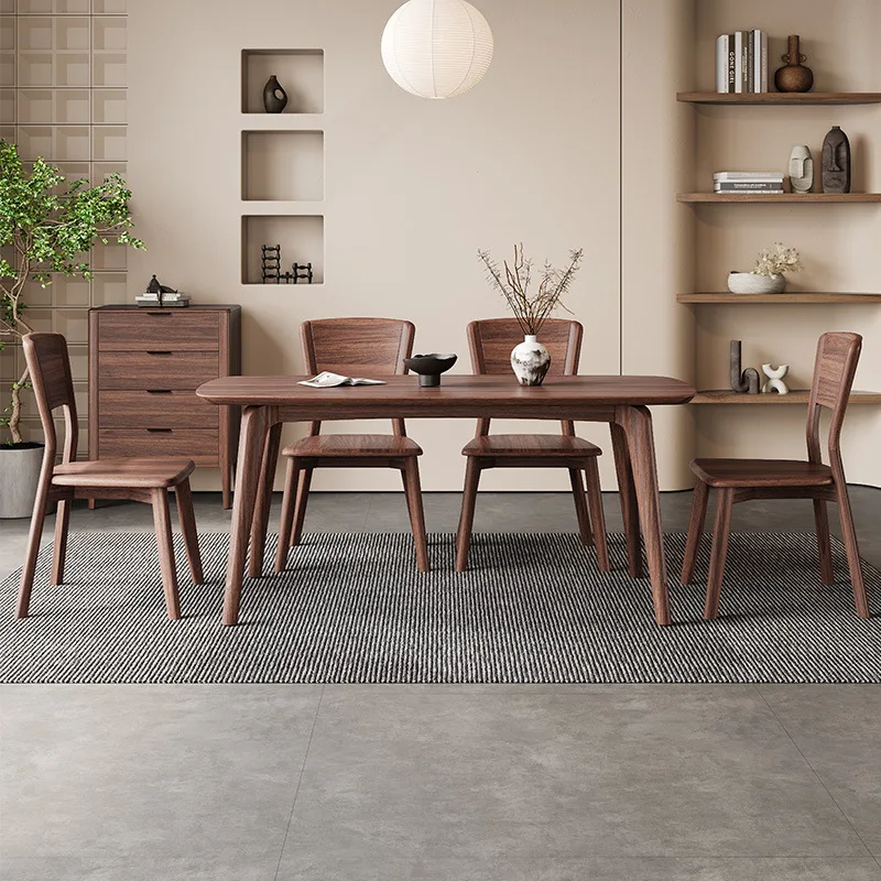 Black walnut dining table and chair combination rectangular small apartment dining table