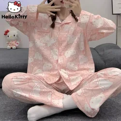 Sanrio Cute Hello Kitty Pink 2 Pcs Pajamas Set Women's Spring and Autumn Long Sleeved New Cartoon Casual Home Sleepwear Suit