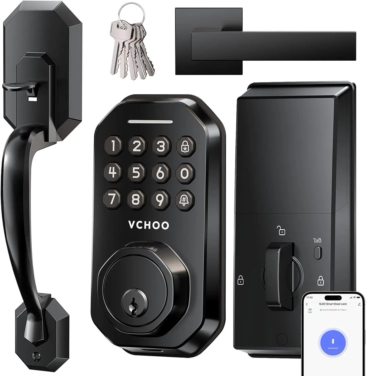 

Smart WiFi Door Lock with App Control, Keyless Entry, Auto-Lock & One-Touch Lock, Black