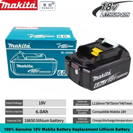 

Original Makita 18V lithium battery with three capacities 3.0Ah,6.0Ah,9.0Ah to meet different needs. Replace the battery