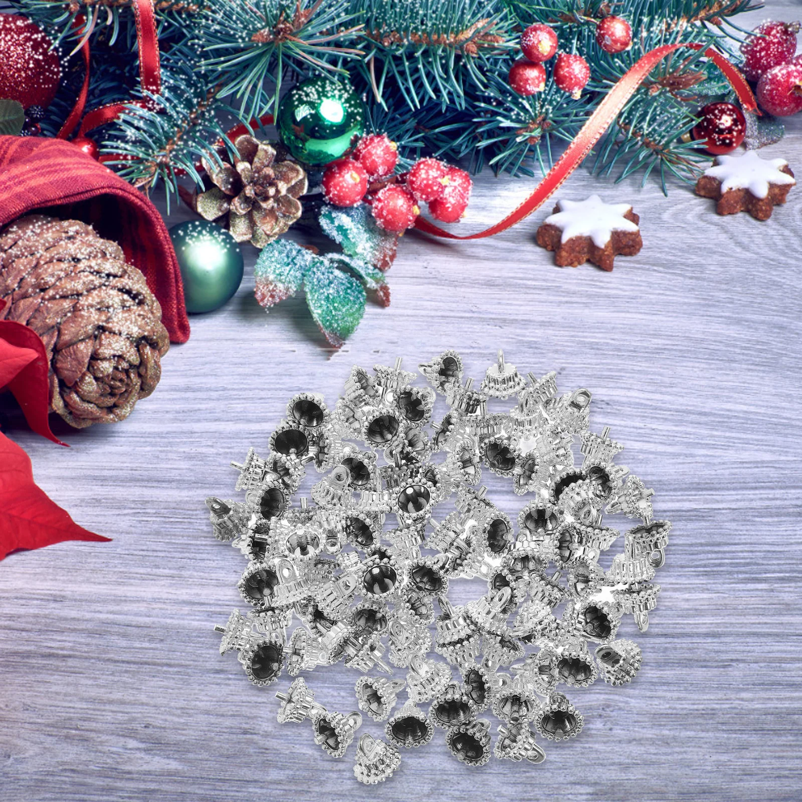 

100pcs Christmas Ball Cap Ornament Toppers Round Cover Bauble Hat Plastic Festive Decor Metal Hangers Replacement