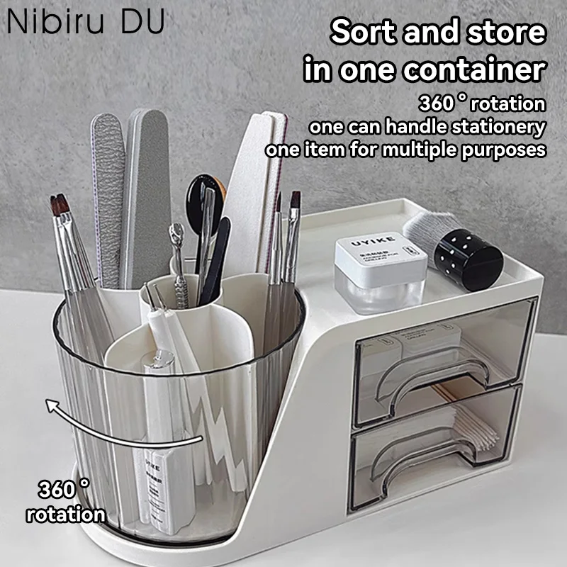 

3 in 1 Nail Tool Storage Box Swab Container Nail Accessories Organizer Box Makeup Brush Holder Manicure Pen Organizer Box