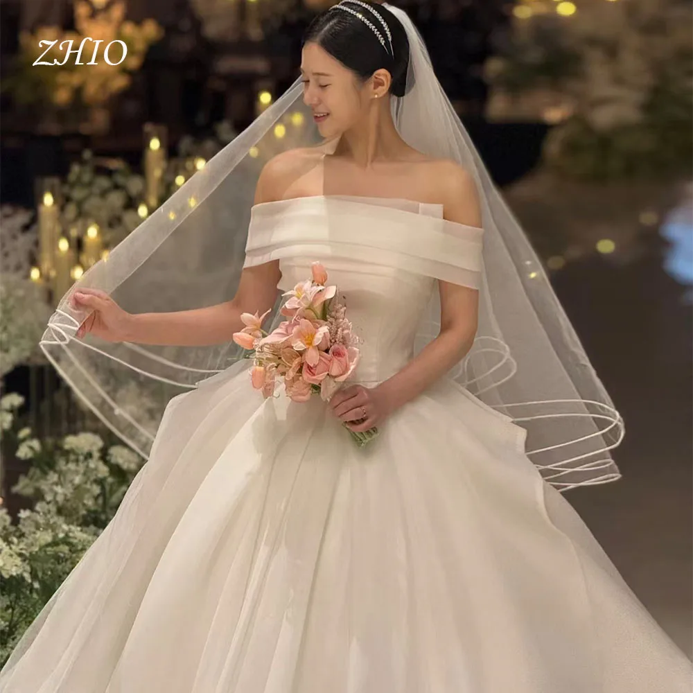 ZHIO Elegant Ivory Organza Wedding Dress Off Shoulder Draped A-Line Korea Photo Shoot Bridal Reception Gown Customized웨딩드레스